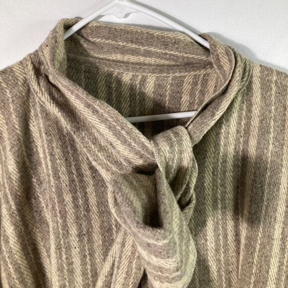 Rustic Vintage South Western Wool Poncho Boho Striped V Tie Neck Scarf Botton Fr - Picture 4 of 9